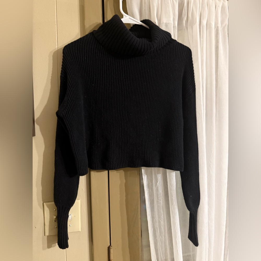 Black Cropped Turtleneck Sweater